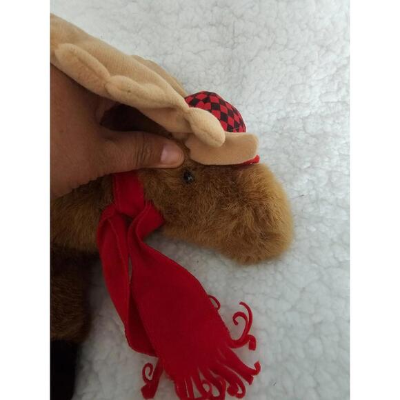 1992 Vintage Dakin Winter Holiday Moose Plush Brown Hat & Scarf 10" Toy Antlers - Picture 4 of 8